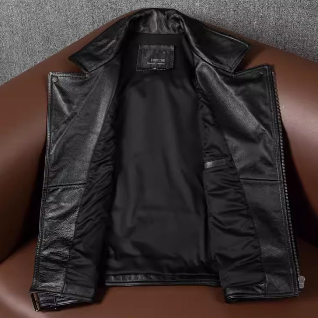 レザージャケット ピンク系 ラビットファー 襟フリル 光沢 ダメージ